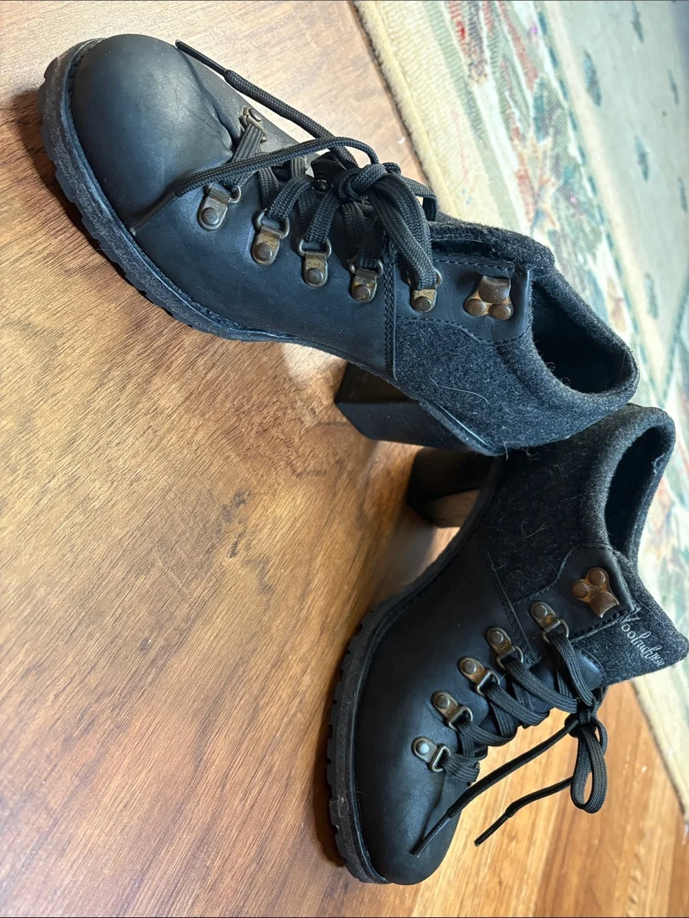 Woolrich Black Leather & Dark Gray Wool Hiker Sneakers